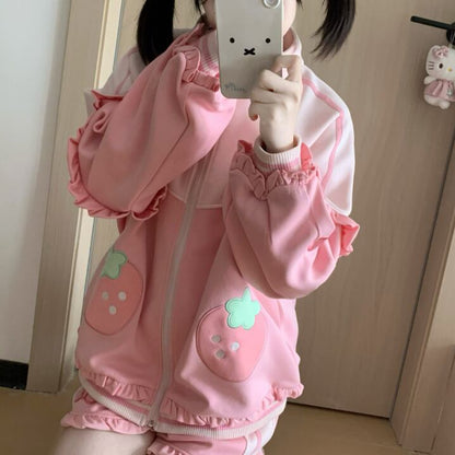 YUMEKAWA ♡ Strawberry Frilled Jersey matching cloth #set52