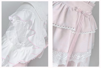 YUMEKAWA ♡ Pink off the shoulder matching cloth with ribbon #set66