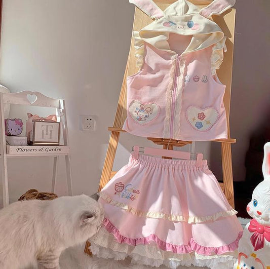 YUMEKAWA ♡ bunny hooded matching cloth #set66