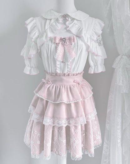 YUMEKAWA ♡ Pink off the shoulder matching cloth with ribbon #set66