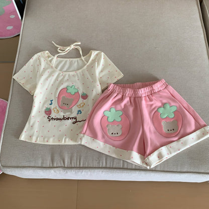 YUMEKAWA ♡ matching cloth with cute bear and strawberry design #set73