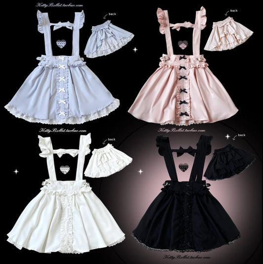 YUMEKAWA ♡ ( 4 colors )  Suspender skirt with petite ribbon  #suka6