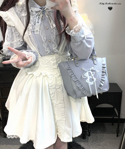 YUMEKAWA ♡ ( 4 colors )  Suspender skirt with petite ribbon  #suka6