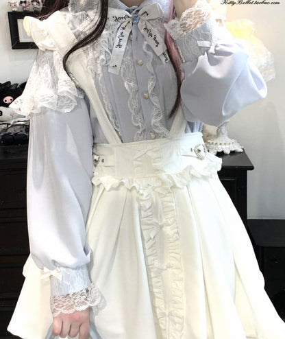 YUMEKAWA ♡ ( 4 colors )  Suspender skirt with petite ribbon  #suka6