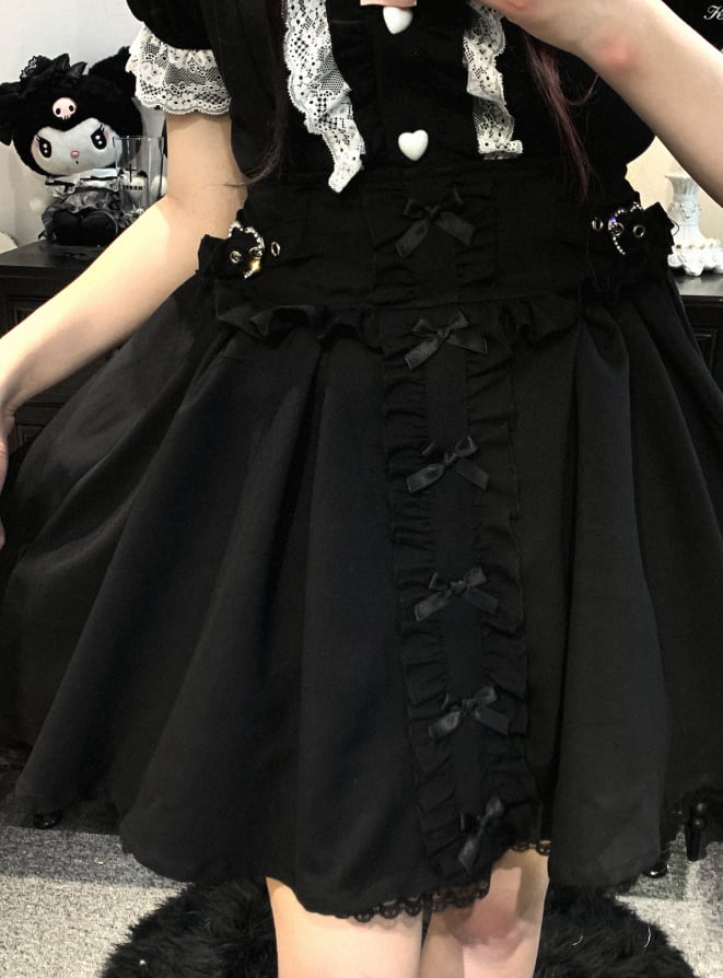 YUMEKAWA ♡ ( 4 colors )  Suspender skirt with petite ribbon  #suka6