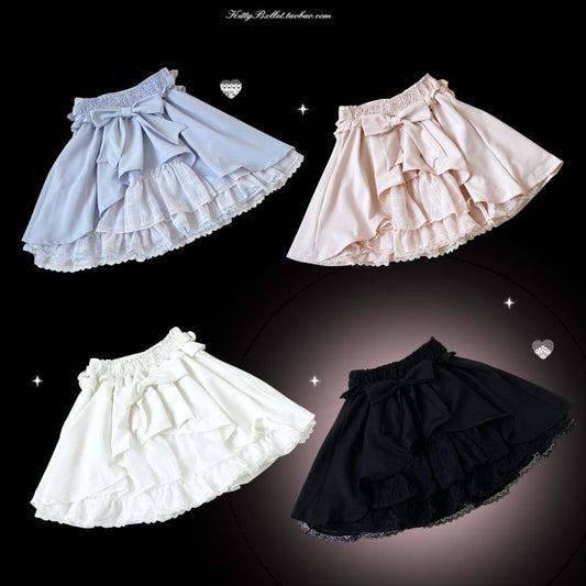 YUMEKAWA ♡ ( 4 colors )  Suspender skirt with petite ribbon  #suka6