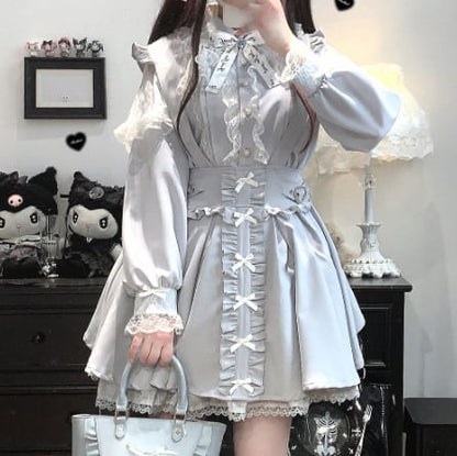 YUMEKAWA ♡ ( 4 colors )  Suspender skirt with petite ribbon  #suka6