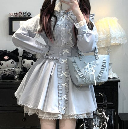 YUMEKAWA ♡ ( 4 colors )  Suspender skirt with petite ribbon  #suka6