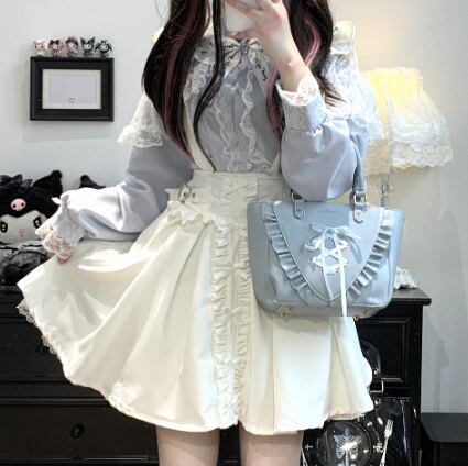 YUMEKAWA ♡ ( 4 colors )  Suspender skirt with petite ribbon  #suka6