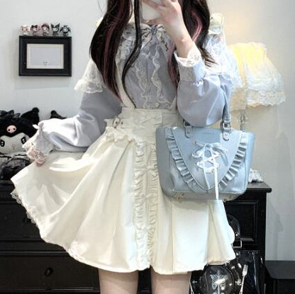 YUMEKAWA ♡ ( 4 colors )  Suspender skirt with petite ribbon  #suka6