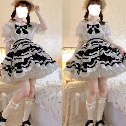 YUMEKAWA ♡ ( 2 colors )  3-tier ruffle suspender skirt  #suka8