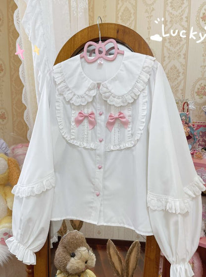 YUMEKAWA ♡ Ruffle blouse with pink ribbon  #tops3