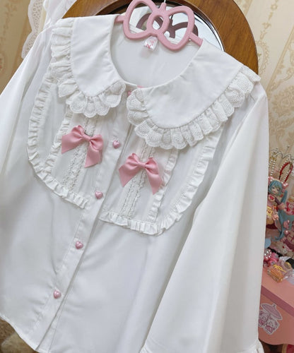YUMEKAWA ♡ Ruffle blouse with pink ribbon  #tops3