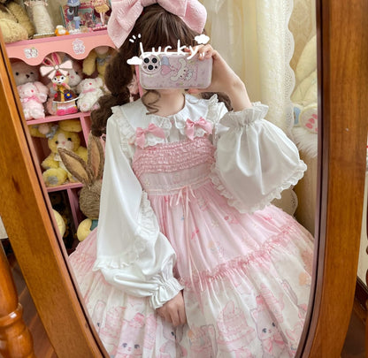 YUMEKAWA ♡ Ruffle blouse with pink ribbon  #tops3