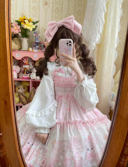 YUMEKAWA ♡ Ruffle blouse with pink ribbon  #tops3