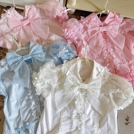 YUMEKAWA ♡ 3 colors Chiffon blouse with ribbon #tops5