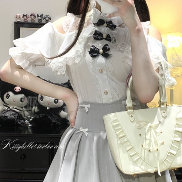 YUMEKAWA ♡ ( 3 colors )  Off-the-shoulder top with petite bows #tops8