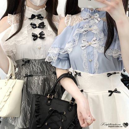 YUMEKAWA ♡ ( 3 colors )  Off-the-shoulder top with petite bows #tops8