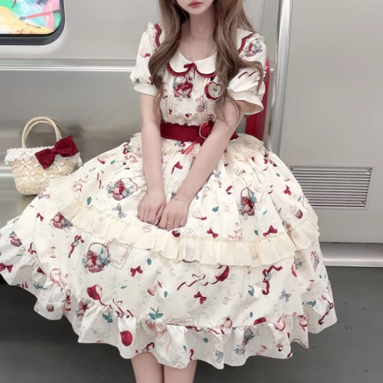 YUMEKAWA ♡ Apple motif mimolee length dress *without brooch #wanpi100