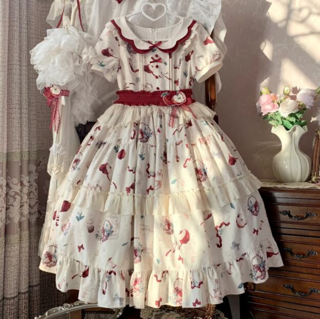 YUMEKAWA ♡ Apple motif mimolee length dress *without brooch #wanpi100