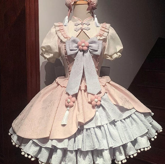 YUMEKAWA ♡ Pink blue Chinese dress  #wanpi103