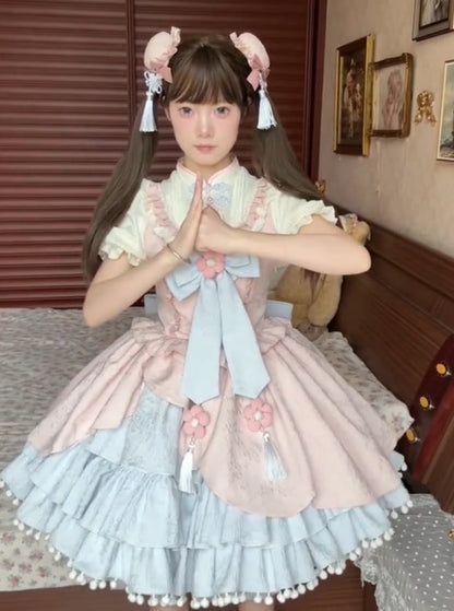 YUMEKAWA ♡ Pink blue Chinese dress  #wanpi103