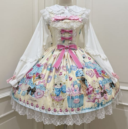 YUMEKAWA ♡ ( 3 colors )  bear sweets jumperskirt <!>no blouse  #wanpi105