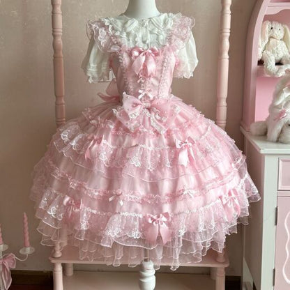 YUMEKAWA ♡ 2 colors Chiffon dress with back ribbon #wanpi112