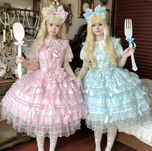 YUMEKAWA ♡ 2 colors Chiffon dress with back ribbon #wanpi112