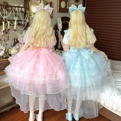 YUMEKAWA ♡ 2 colors Chiffon dress with back ribbon #wanpi112