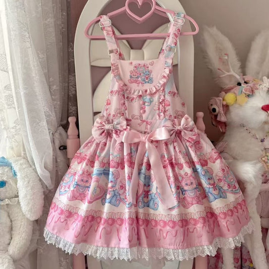 YUMEKAWA ♡ Pink jumperskirt with ribbon belt #wanpi114