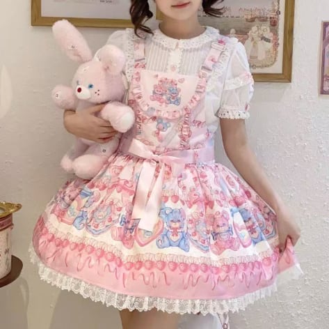 YUMEKAWA ♡ Pink jumperskirt with ribbon belt #wanpi114