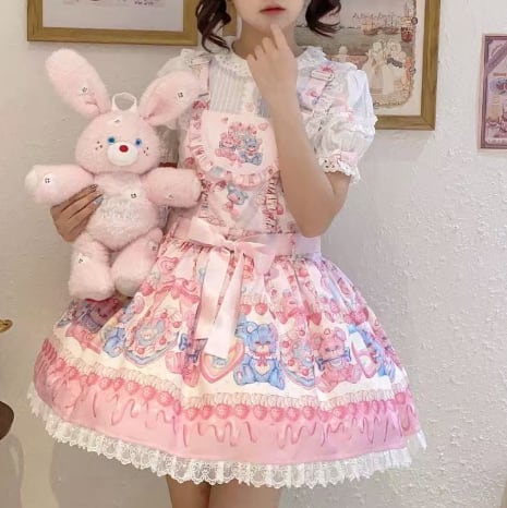 YUMEKAWA ♡ Pink jumperskirt with ribbon belt #wanpi114