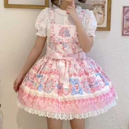 YUMEKAWA ♡ Pink jumperskirt with ribbon belt #wanpi114
