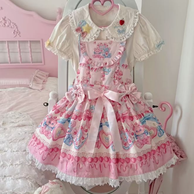 YUMEKAWA ♡ Pink jumperskirt with ribbon belt #wanpi114