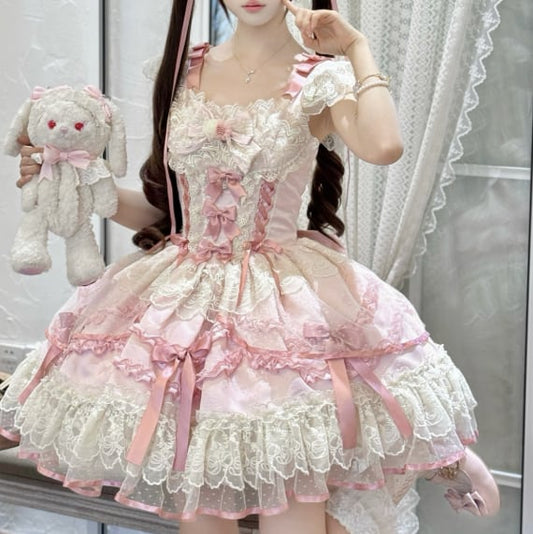 YUMEKAWA ♡ 2 colors Lolita jumperskirt with back ribbon #wanpi119