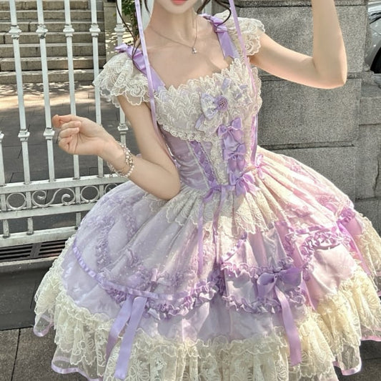 YUMEKAWA ♡ ( 2 colors )  Lolita jumperskirt with back ribbon #wanpi119