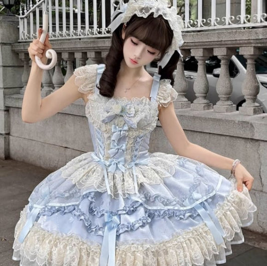 YUMEKAWA ♡ 2 colors Lolita jumperskirt with back ribbon #wanpi119