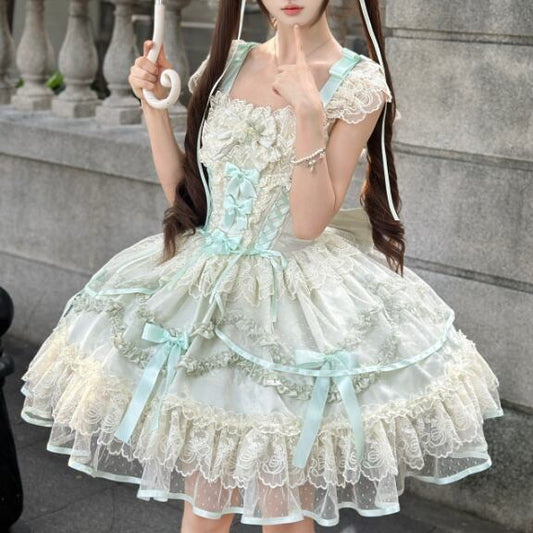 YUMEKAWA ♡ ( 2 colors )  Lolita jumperskirt with back ribbon #wanpi119
