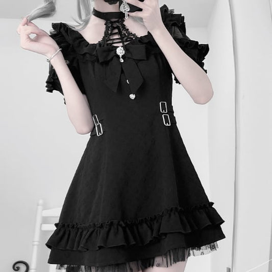 YUMEKAWA ♡ 2 colors  subculture off the shoulder dress #wanpi129