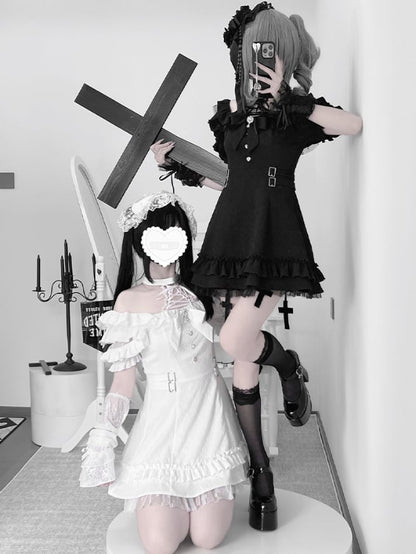 YUMEKAWA ♡ 2 colors  subculture off the shoulder dress #wanpi129
