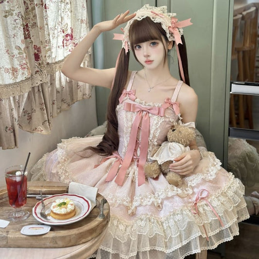 YUMEKAWA ♡ ( 2 colors )  Lolita jumperskirt with back ribbon. #wanpi132