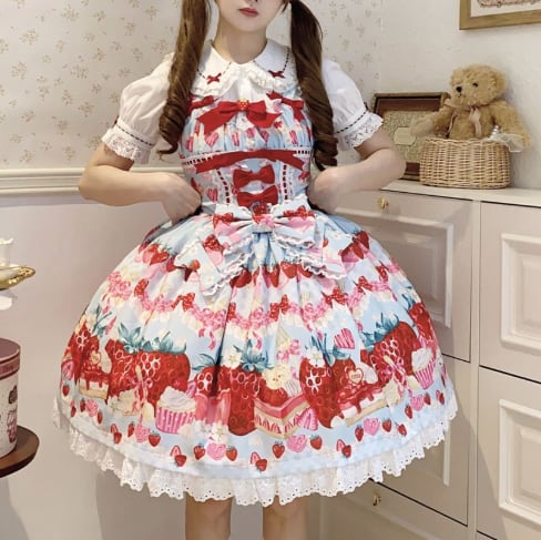 YUMEKAWA ♡ ( 5 colors )  Strawberry Lolita jumperskirt #wanpi134