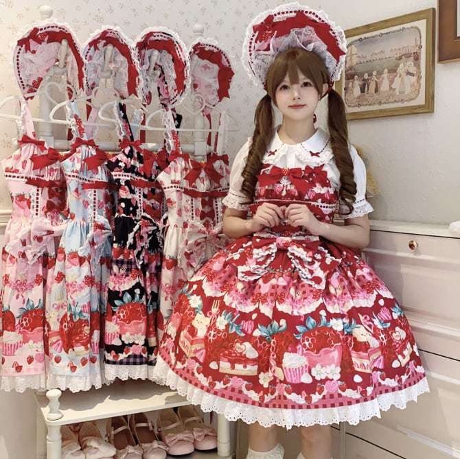 YUMEKAWA ♡ ( 5 colors )  Strawberry Lolita jumperskirt #wanpi134