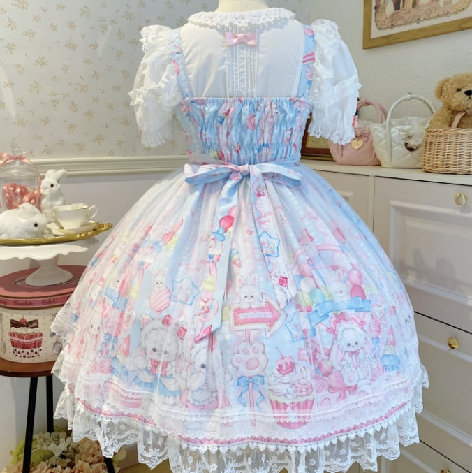 YUMEKAWA ♡ ( 3 colors )  Midi length rabbit jumperskirt #wanpi137