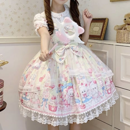 YUMEKAWA ♡ ( 3 colors )  Midi length rabbit jumperskirt #wanpi137