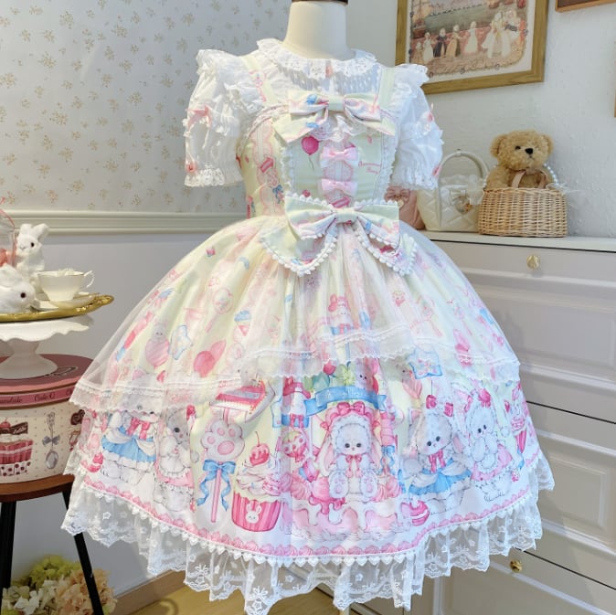 YUMEKAWA ♡ ( 3 colors )  Midi length rabbit jumperskirt #wanpi137
