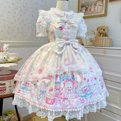 YUMEKAWA ♡ ( 3 colors )  Midi length rabbit jumperskirt #wanpi137