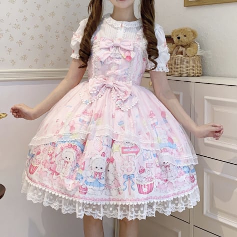 YUMEKAWA ♡ ( 3 colors )  Midi length rabbit jumperskirt #wanpi137