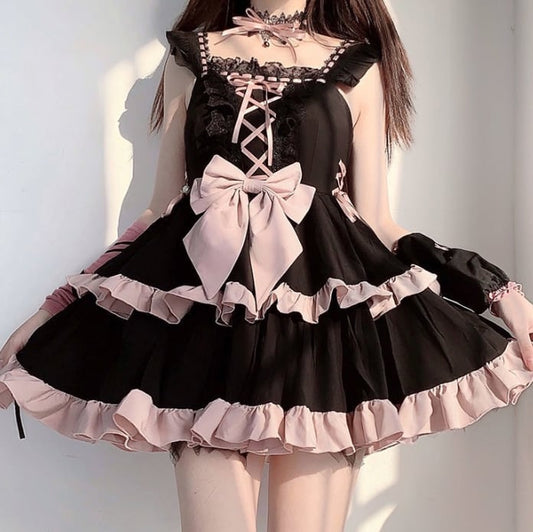 YUMEKAWA ♡ Black pink dress with choker #wanpi140